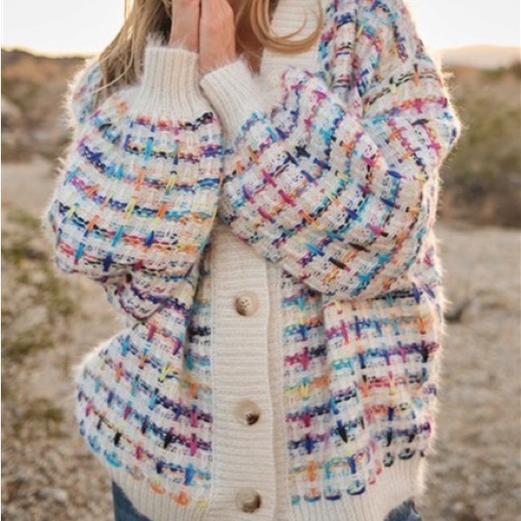 NWOT Oversized Colorful Button Down Long Sleeve Sweater - Picture 4 of 4